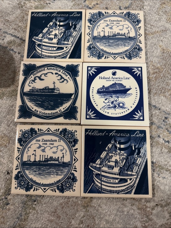 Other - Holland America Line Decorative Delft-Style Tiles - Blue & White (Set of 6)